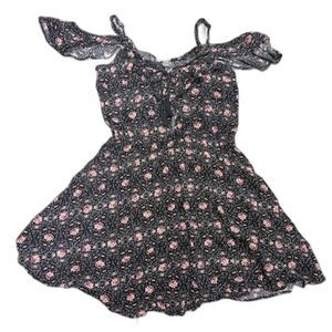 American Eagle Dress S Black Pink Floral Off Shoulder Coquette Romantic